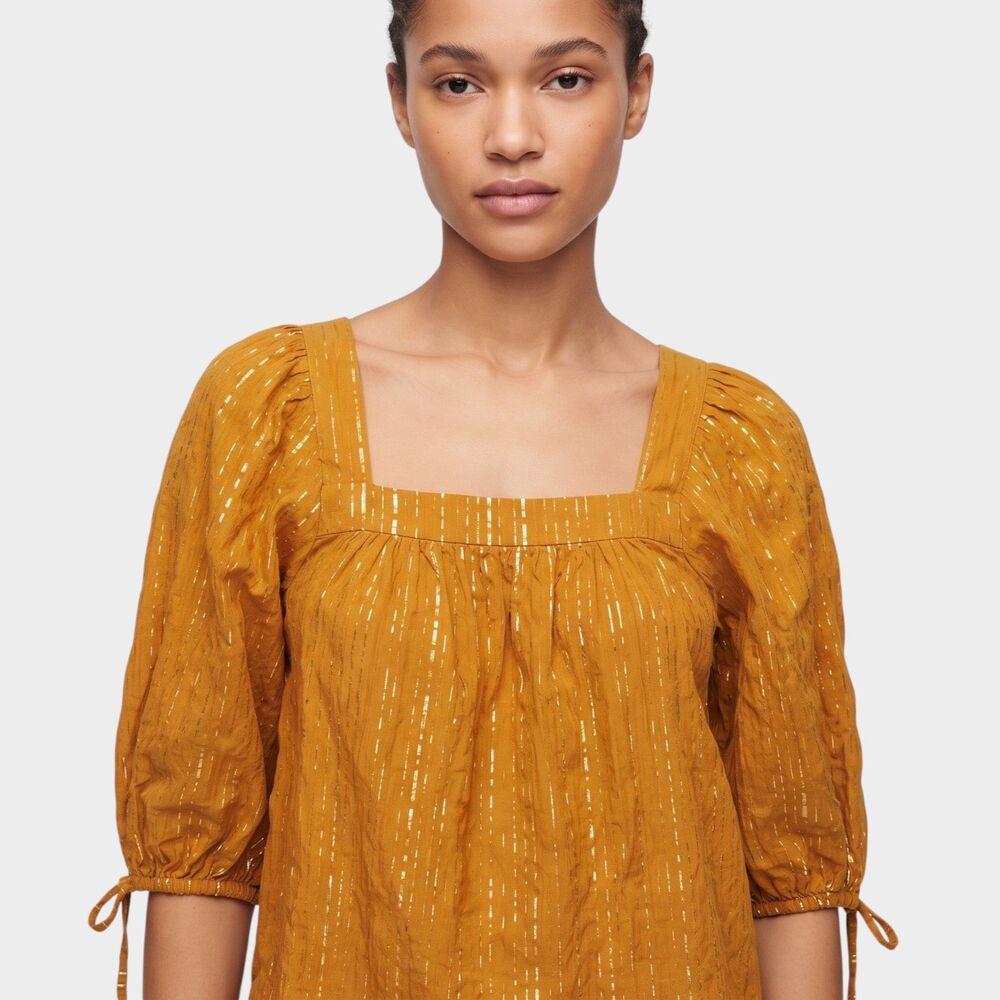 LC Lauren Conrad Puff Sleeve Blouse Gold Stripe Small Metallic Top